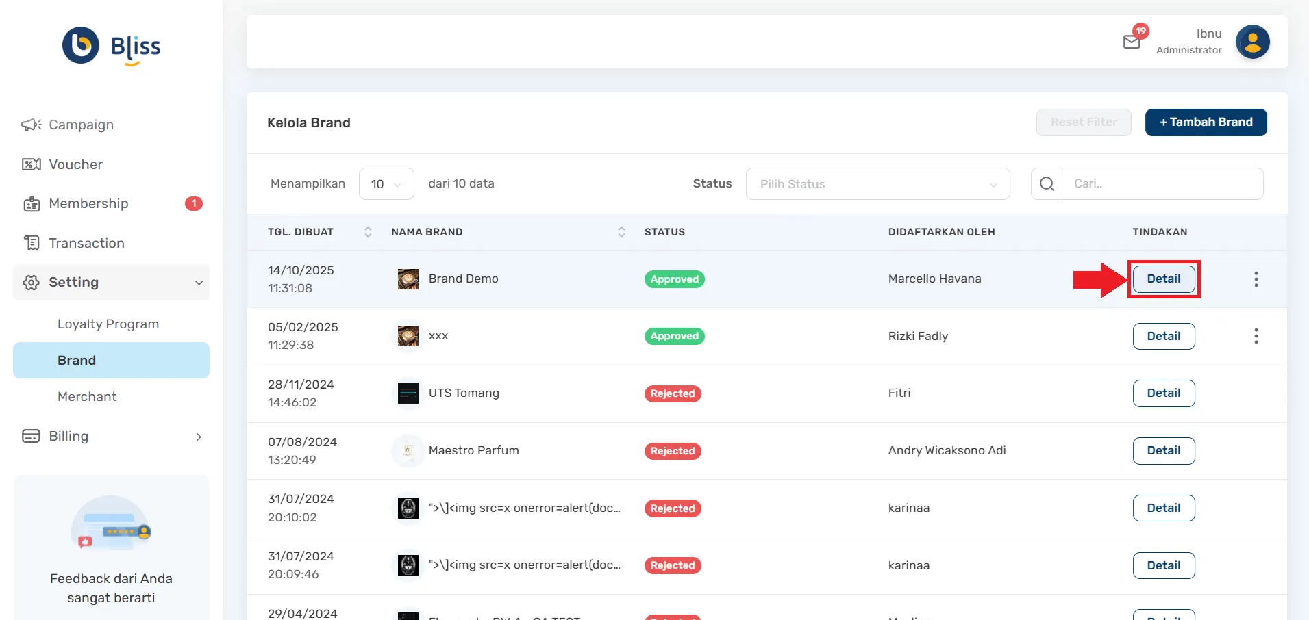 melihat detail brand loyalty program